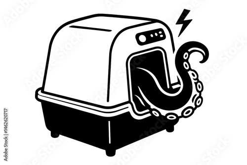 Monstrous Tentacle Emerging from Cat Litter Box Illustration