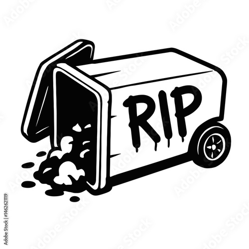 Garbage Can Spilling Trash with 'RIP' Text Illustration