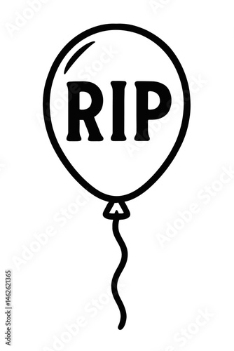 Balloon Illustration with 'RIP' Text - Black and White for Farewell, End of Life, or Graphic Themes