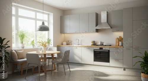 Modern light gray kitchen interior