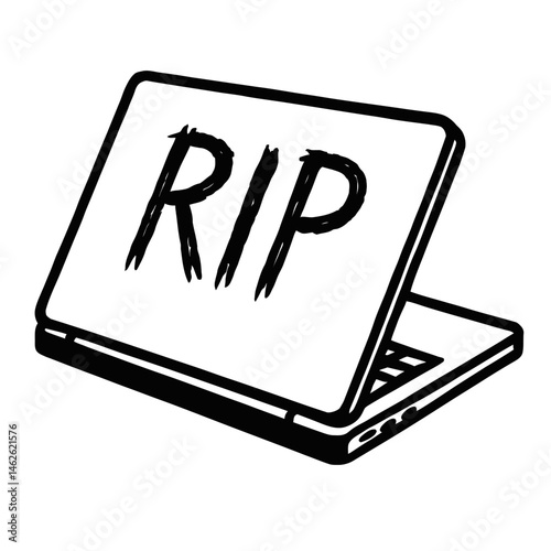 RIP Laptop: An Illustration of a Closed Laptop With "RIP" on the Screen, Symbolizing Device Failure, A System Crash, Or The End of Its Digital Life and Functionality