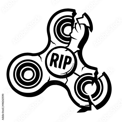 Rest In Pieces: An Illustration of a Broken Fidget Spinner With Cracks and "RIP" in the Center, Symbolizing a Defunct Trend, A Broken Toy, Or The End of Its Spinning Days in a Dramatic Representation