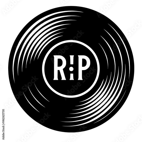 R!P Vinyl: An Illustration of a Classic Vinyl Record With the Stylized "R!P" on the Center Label, Symbolizing the End of the Record's Play, The Demise of Analog Music, or A Dramatic Conclusion to Soun