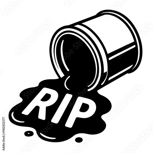 Rest In Pigments: An Illustration of an Overturned Paint Can With Spilled Black Paint Forming the Letters "RIP," Symbolizing the End of a Creative Project, Artistic Block, or a Messy Conclusion