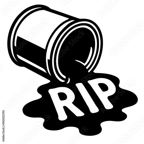 Rest In Pigments: An Illustration of an Overturned Paint Can With Spilled Black Paint Forming the Letters "RIP," Symbolizing the End of a Creative Project, Artistic Block, or a Messy Conclusion