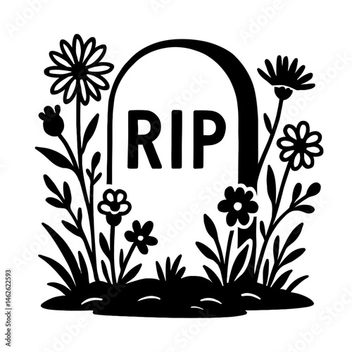 Resting Place: Gravestone with RIP and Flowers