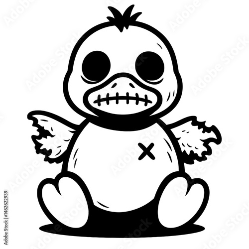 Cartoon Zombie Doll with Stitched Mouth and X Eyes Illustration