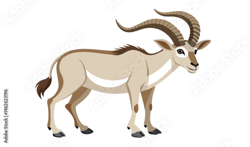 Addax Antelope with Spiraled Horns and Tense Muscles