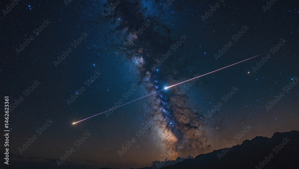 Naklejka premium Milky Way and shooting stars illuminating the night