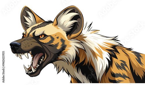 Snarling African Wild Dog with Bristled Fur