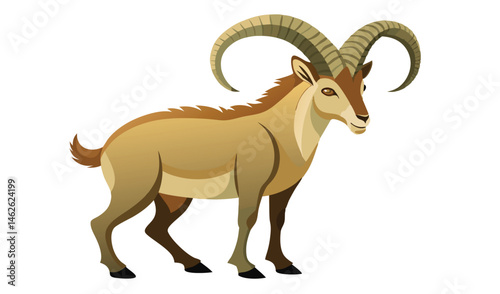 Ibex Poised with Curved Horns Lowered in Defense