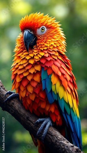 Colorful Autumn Leaf Feather Parrot Vector on Tree Branch