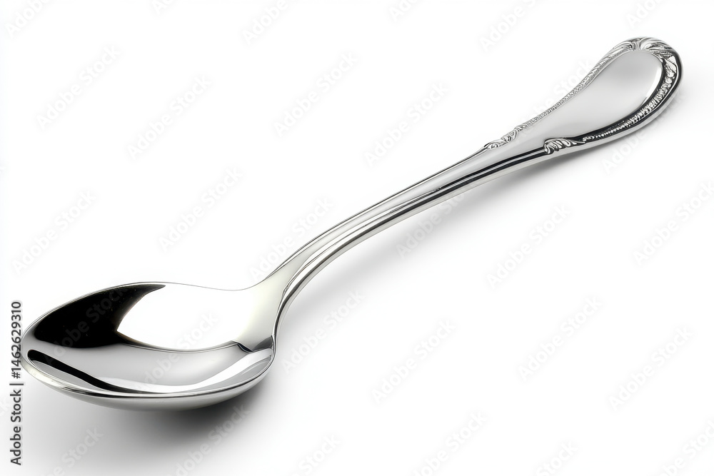 Silver-handled spoon resting on white background. Silver-handled spoon resting on white background.