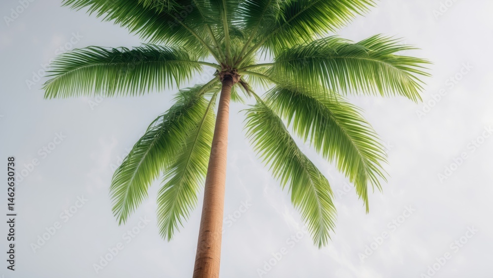 Fototapeta premium Single Sugar Palm with Green Foliage Against White Background