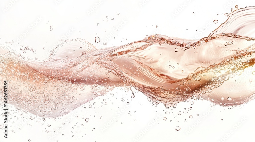 Fototapeta premium A wave of champagne forming a delicate breeze, sparkling in mid-air, on a pure white backdrop