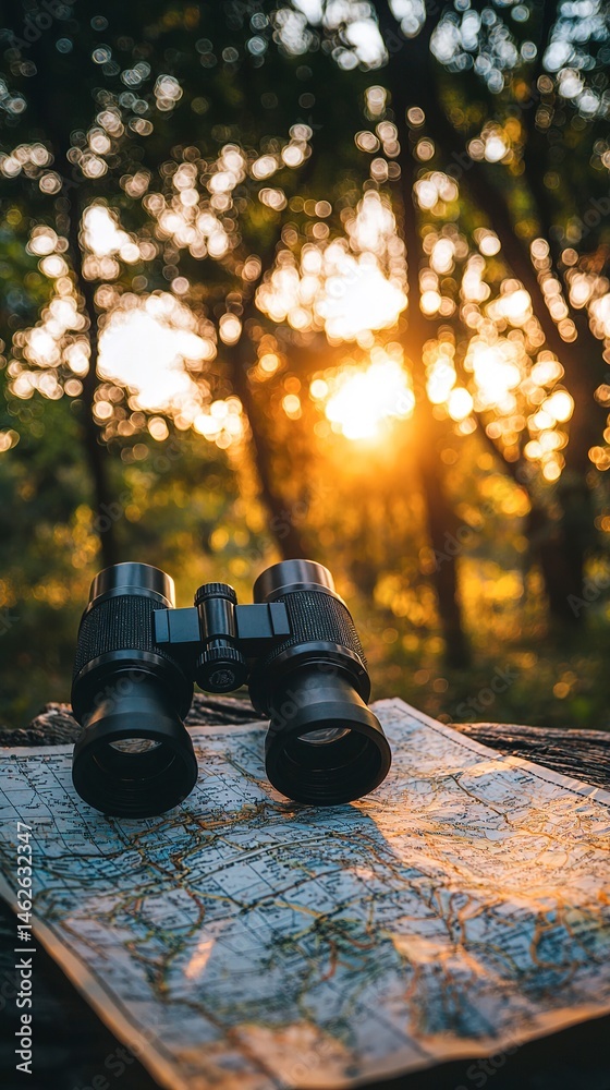 custom made wallpaper toronto digitalA vintage map and binoculars, bathed in golden sunset light, await the next adventure.