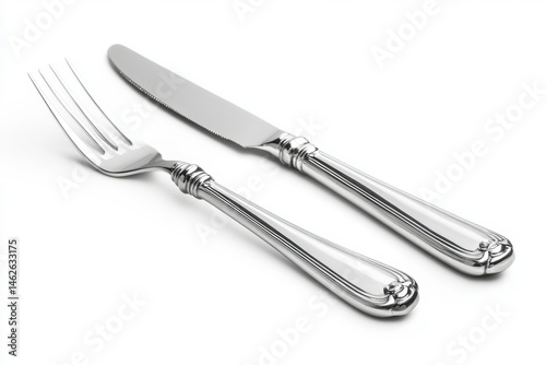 forks and a knife on a white tablecloth.