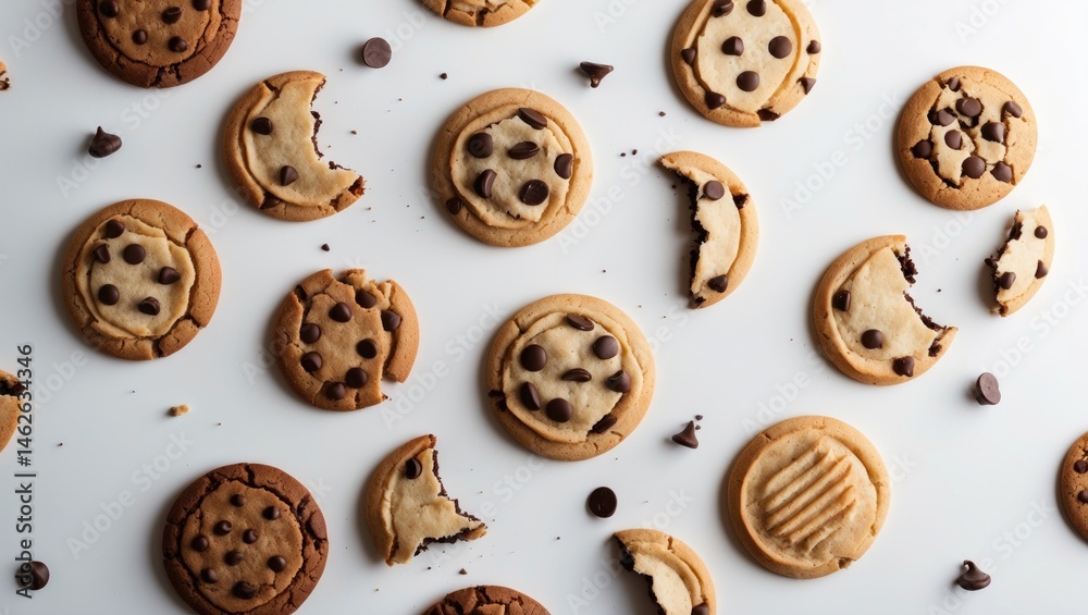 Obraz premium Isolated flying biscuits and cookies with crumbs on white background, clipping path included