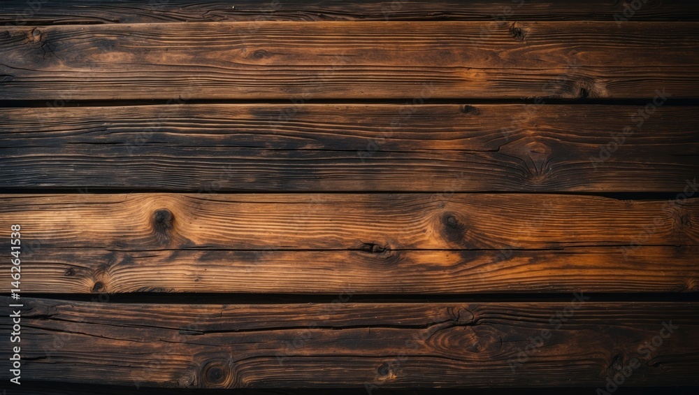 Naklejka premium Rustic-style banner featuring old wooden surface and charred wood texture