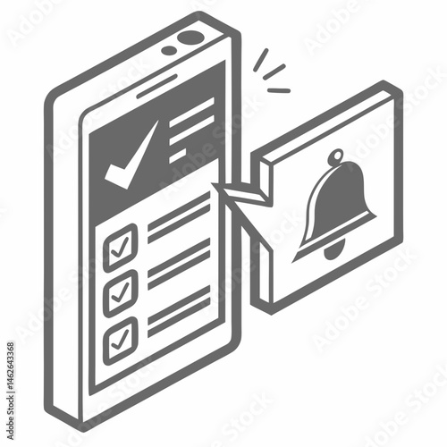 Mobile checklist icon with notification bell in modern flat design