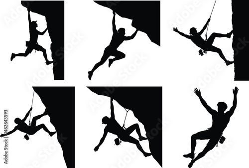 Rock Climber Silhouette Clipart SVG Bundle Illustration. Mountain Climbing, Outdoor Explorer Clipart, Outdoor Lovers, Rock Climbing and Hiking Silhouette for Outdoor Adventure Design.