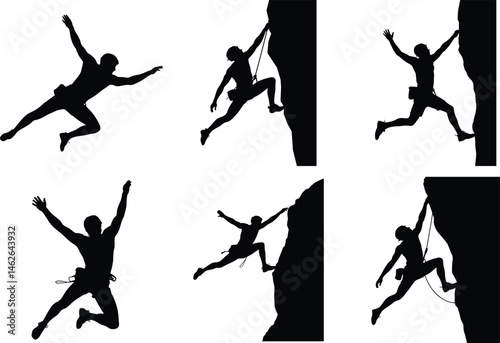 Rock Climber Silhouette Clipart SVG Bundle Illustration. Mountain Climbing, Outdoor Explorer Clipart, Outdoor Lovers, Rock Climbing and Hiking Silhouette for Outdoor Adventure Design.