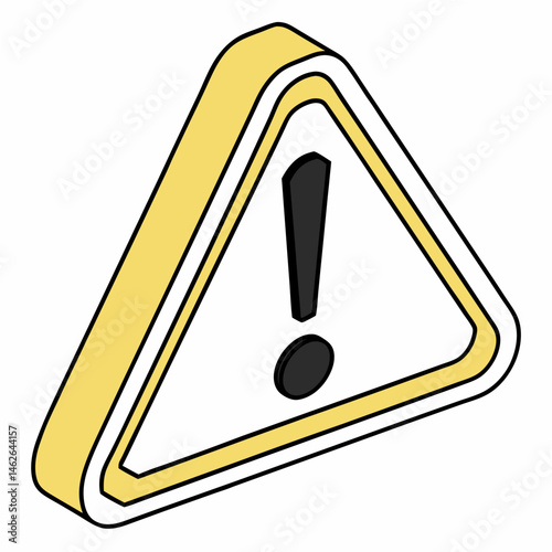 Warning sign icon in a triangular shape with exclamation mark in modern flat design
