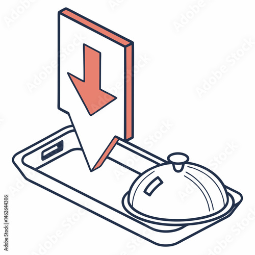 Food order icon with cloche and downward arrow in modern flat design