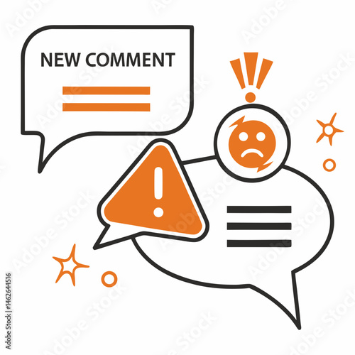 Comment notification icon with alert and emoji reactions in modern flat design