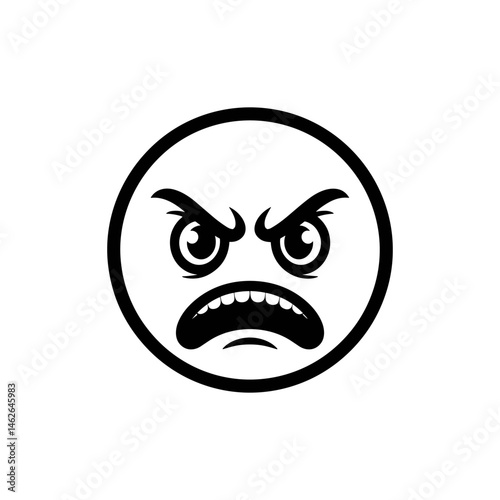 Angry Face Icon: A simple, vector-style angry face icon, portraying a visual representation of intense emotion in black and white. 