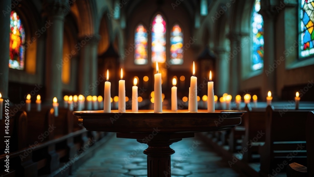 Fototapeta premium Church candle burning at night