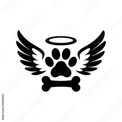 In Loving Memory: This design features a touching paw print with angel wings and a bone, commemorating a beloved pet.