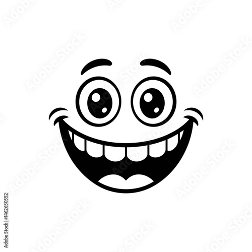 Joyful Expression: A simple yet captivating illustration of a happy face, bursting with an infectious smile and expressive eyes, radiating joy, and a playful attitude.