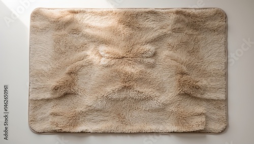 Long beige carpet or floor mat featuring textile texture, top view for interior flooring and door decoration