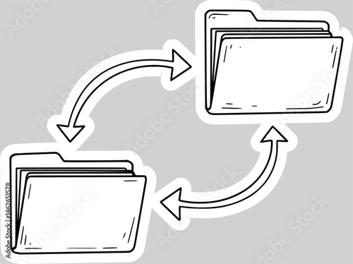 Two folders with exchange arrows hand drawn vector illustration. File transfer concept.