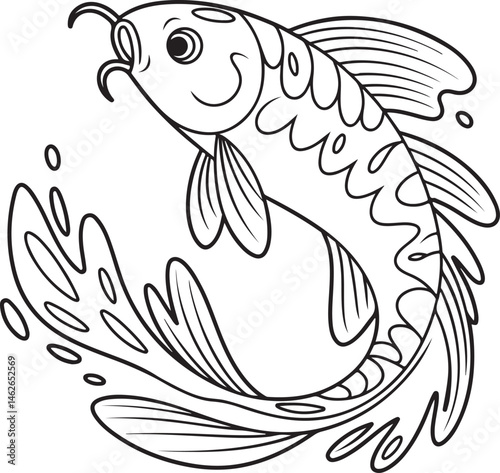 Whimsical Koi Fish Line Art for Coloring Books