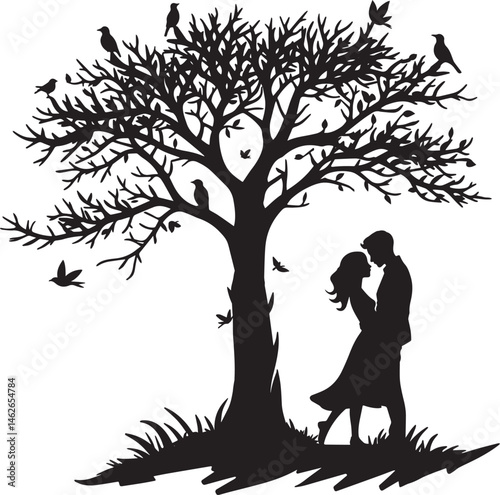 Nature's backdrop amplifies a peaceful moment between two lovers.
