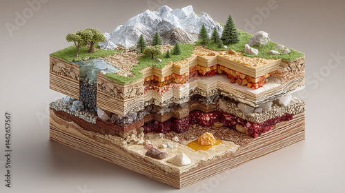 Wallpaper Mural Illustration shows earth geological layers with detailed embedded ores. Cross-section of ground illustrates different stone layers with grass on top. Cross-section educational demonstration Torontodigital.ca