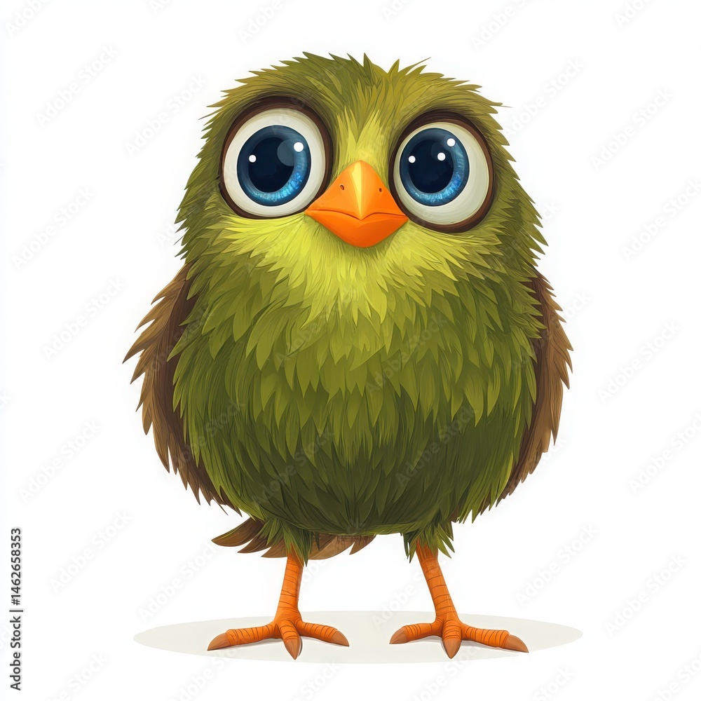 Fototapeta premium Cute green bird cartoon character on white background