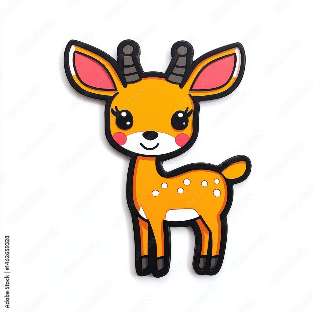 Cute Cartoon Orange Deer Character with Big Ears and Friendly Smile