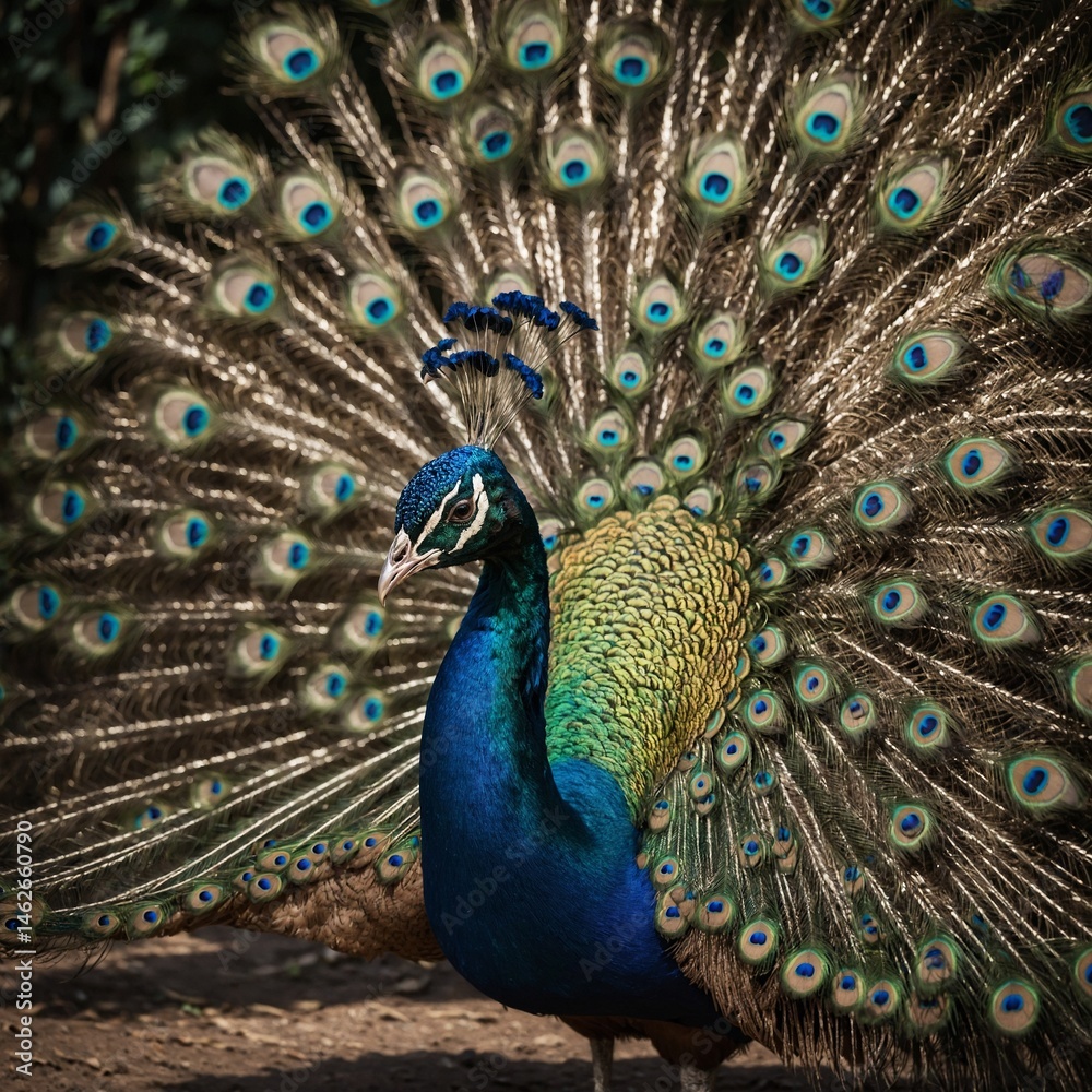 Fototapeta premium Peacock Spreading Its Vibrant Feathers