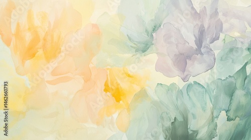 Wallpaper Mural This artwork features a vibrant abstract watercolor design with floral motifs. Soft yellows, greens, and blues blend harmoniously, creating a serene and uplifting atmosphere Torontodigital.ca