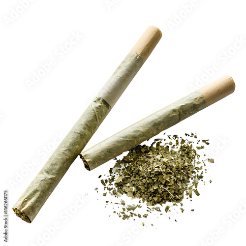 Rolling papers with ground herb ready for use, isolated on a white background