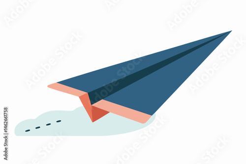 Minimalist Blue Paper Airplane in Flight with Soft Coral Accents and Dotted Trail Path - Modern Flat Design Vector Illustration
