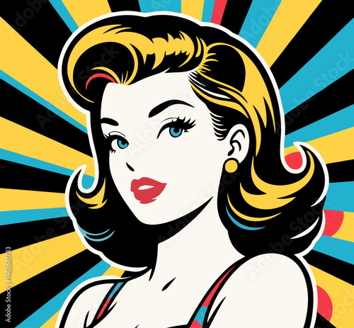 Colorful Pop Art Woman – Retro Style Vector Portrait with Vibrant Background