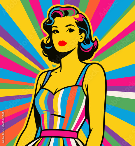 Colorful Pop Art Woman – Retro Style Vector Portrait with Vibrant Background