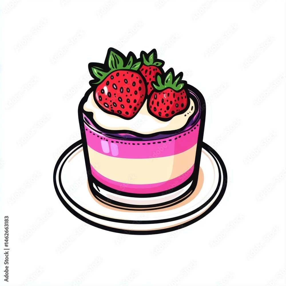Delicious Layered Dessert with Strawberries and Whipped Cream in Cup