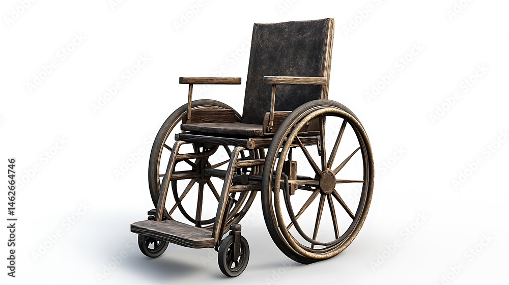 Fototapeta premium Antique Wooden Wheelchair with Isolated.