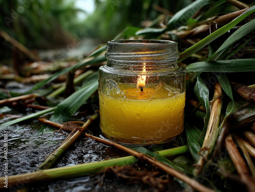 Candle burning in a jar, su...