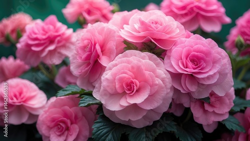 Bright pink begonia blossoms creating a lively and joyful garden display.